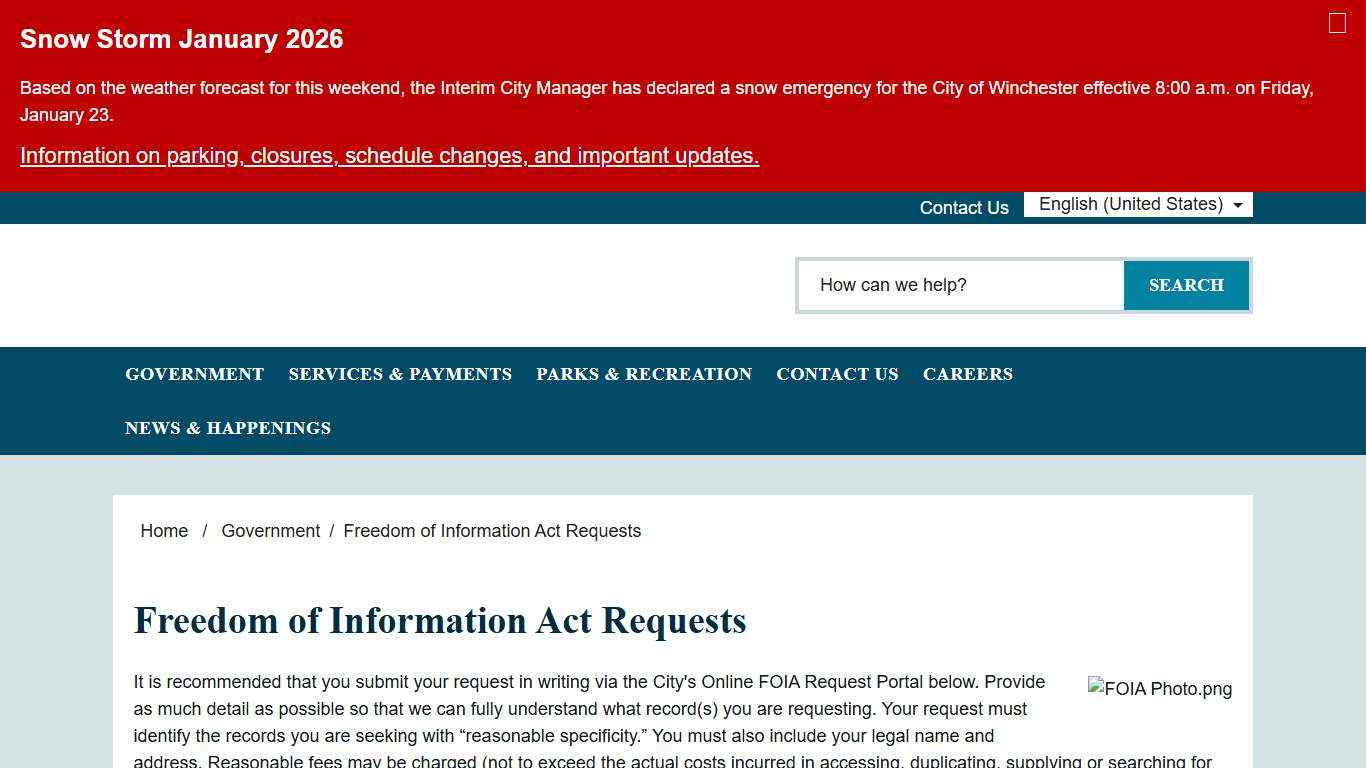 Freedom of Information Act Requests - City of Winchester, VA