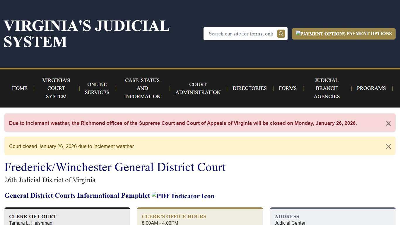 Frederick/Winchester General District Court Virginia Court System